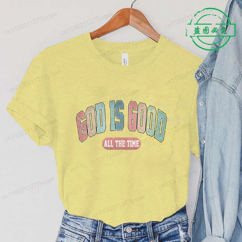 the GOD IS GOOD - God Is Good All the Time Print T-Shirts, Women Summer T Shirt Bible Verse Funny Tops Tee, Christian Jesus Female Casual Clothing