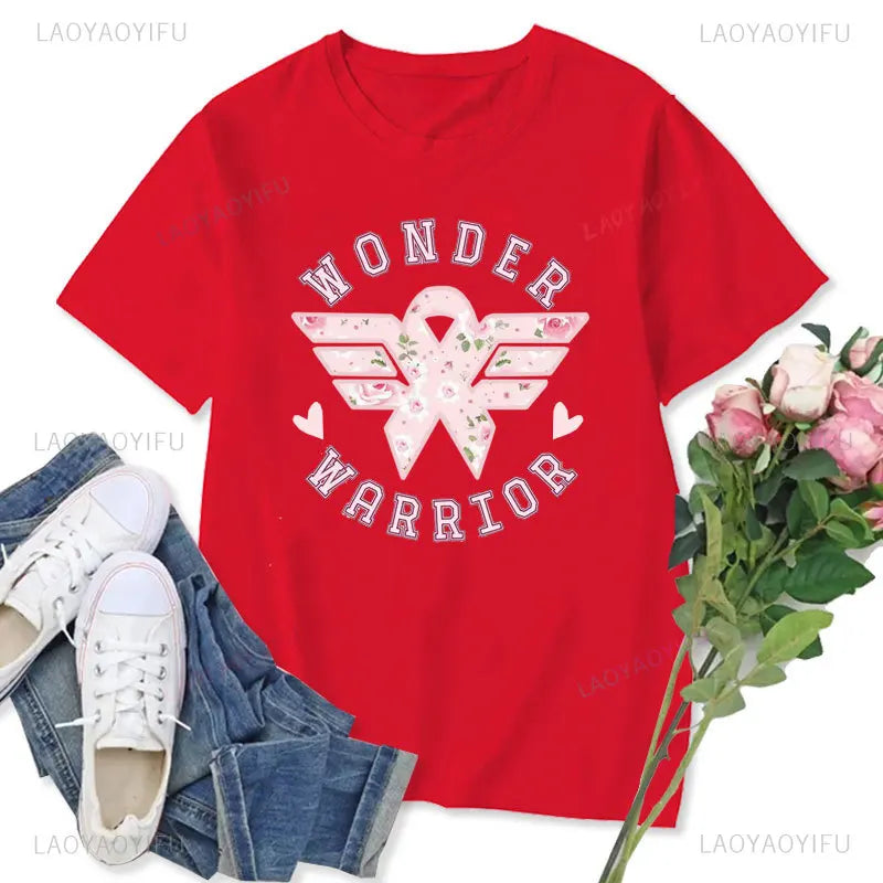 Funny in October We Wear Pink Graphic T Shirts Coquette Pink Breast Cancer Awareness Women T-shirt Wonder Warrior Fighter Tees
