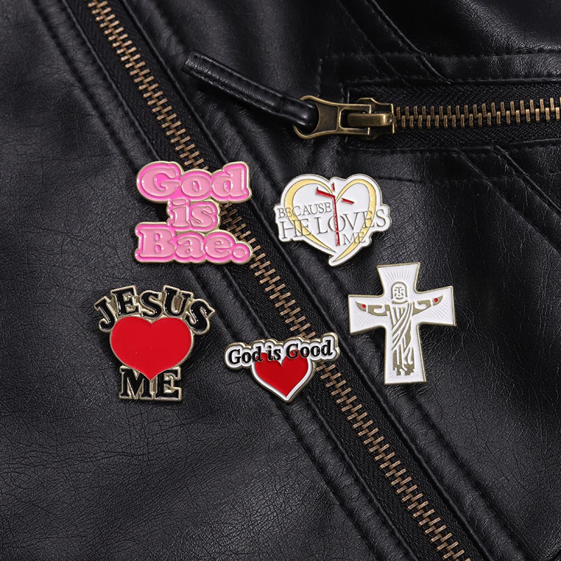 the JESUS LOVES ME - Enamel Pins Custom Christian God Is Good Metal Brooches Lapel Badge Jewelry Gift