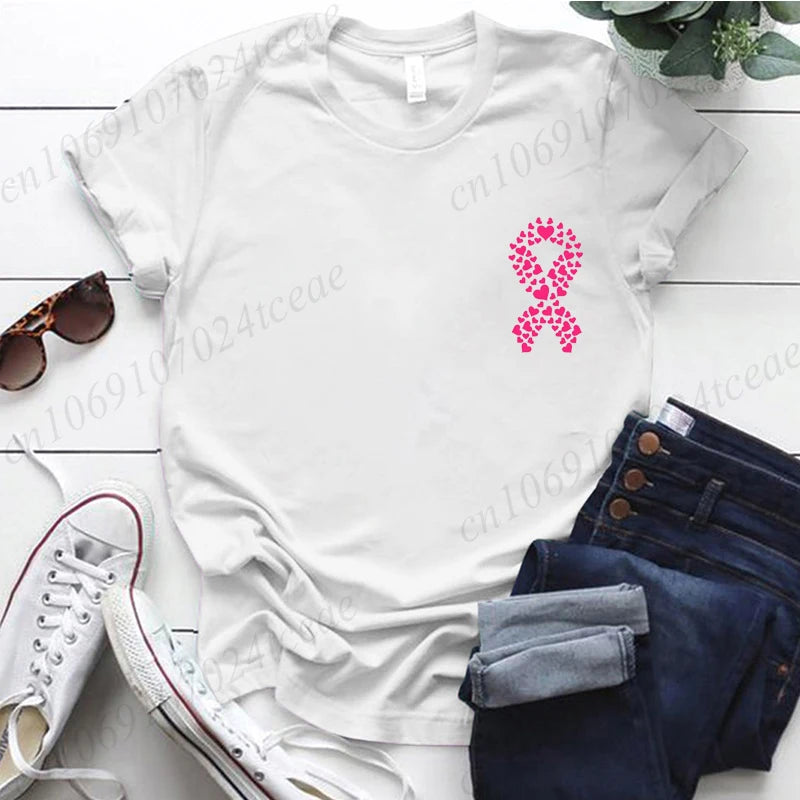 Breast Cancer Awareness Printed Women T-shirt Short Sleeve Pink Clothes Tops Breast Cancer Survivor Tee Shirt Clothing for Woman