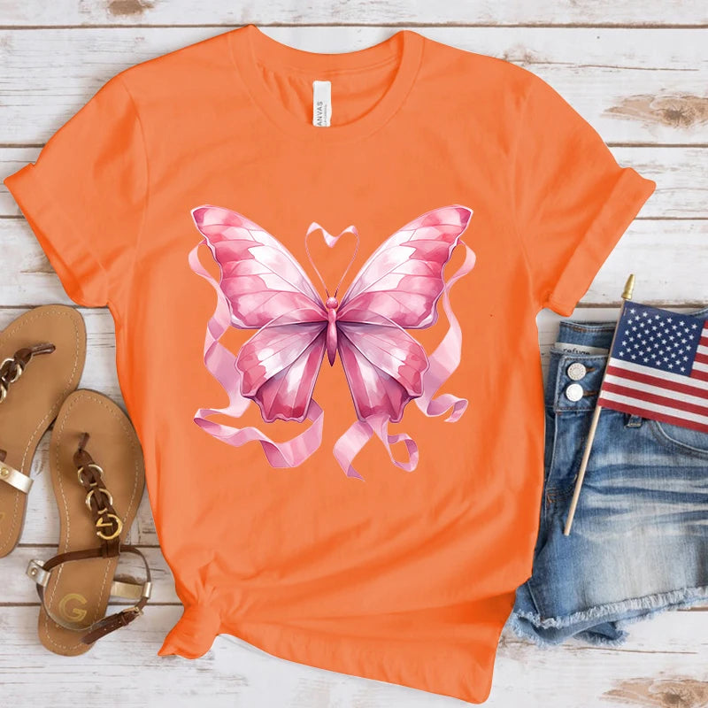 the BUTTERFLY RIBBON - Breast Cancer Awareness Butterfly Print T-Shirts
