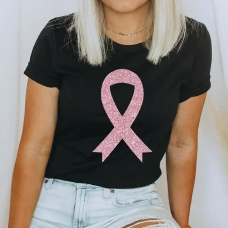 Ribbon Print Breast Cancer Awareness Shirts Cancer Survivor Shirt Pink Ribbon Shirt Breast Cancer Awareness Gift Tees Cotton Tee