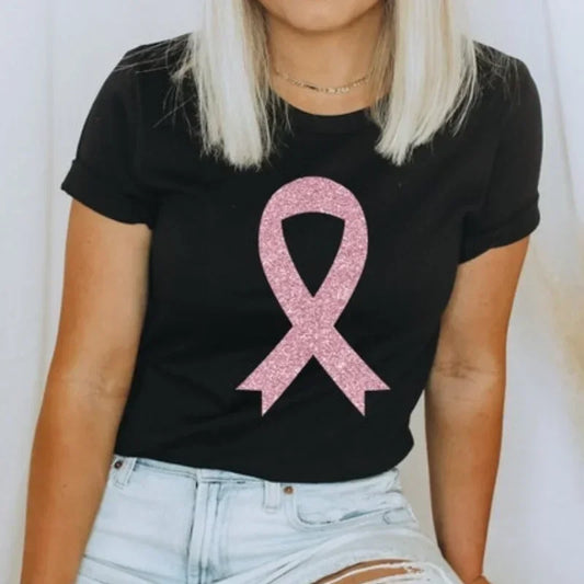 Ribbon Print Breast Cancer Awareness Shirts Cancer Survivor Shirt Pink Ribbon Shirt Breast Cancer Awareness Gift Tees Cotton Tee