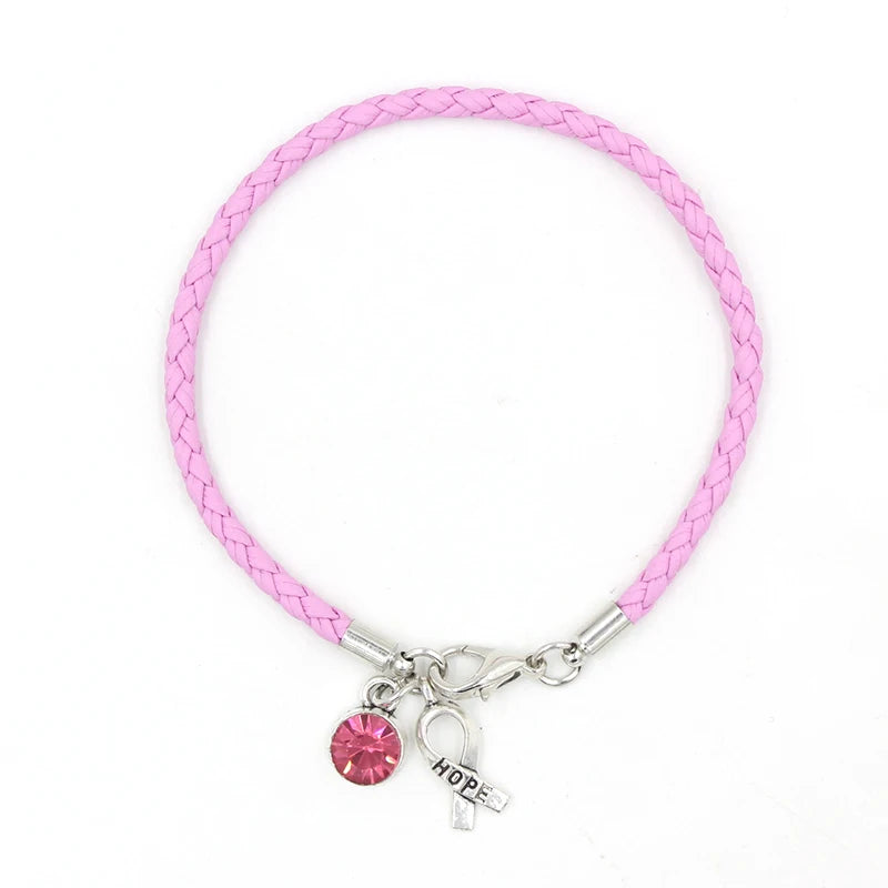 the HOPE FLOATS - New Arrival Breast Cancer Awareness Bracelet Jewelry, Pink Leather Hope Ribbon Charm Bracelets for Cancer Foundation Gift