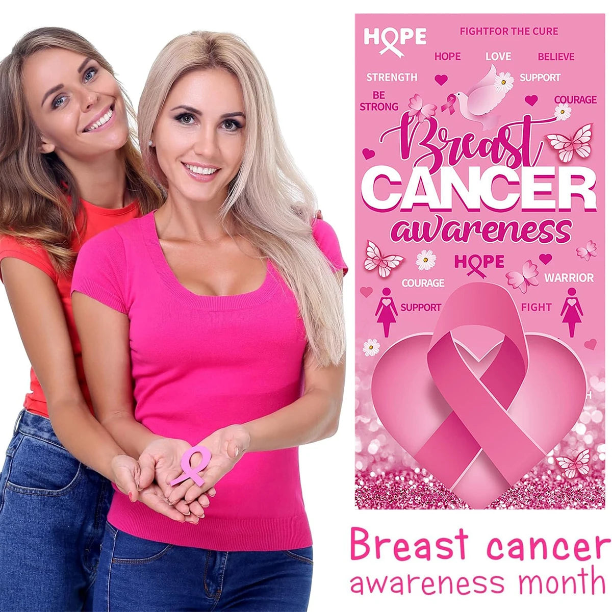 1Pcs Breast Cancer Awareness Decorations Door Banner Hope Strength Courage Faith Banners for Breast Cancer Awareness Decor