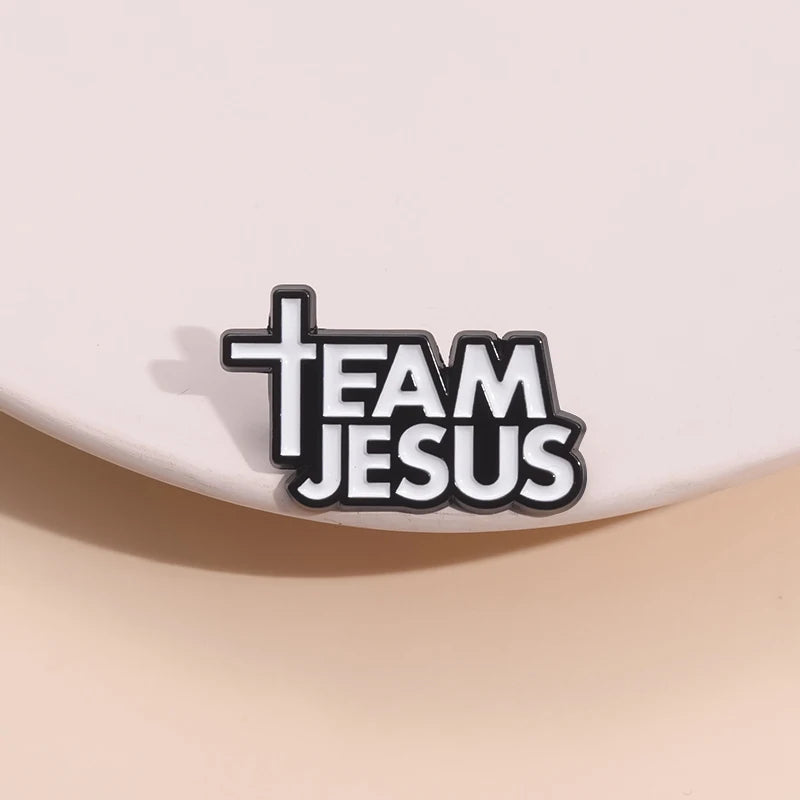 the TEAM JESUS - Jesus Team Cross Enamel Pin, Christianity Metal Brooches Decorative Lapel Badge, Jewelry Accessories