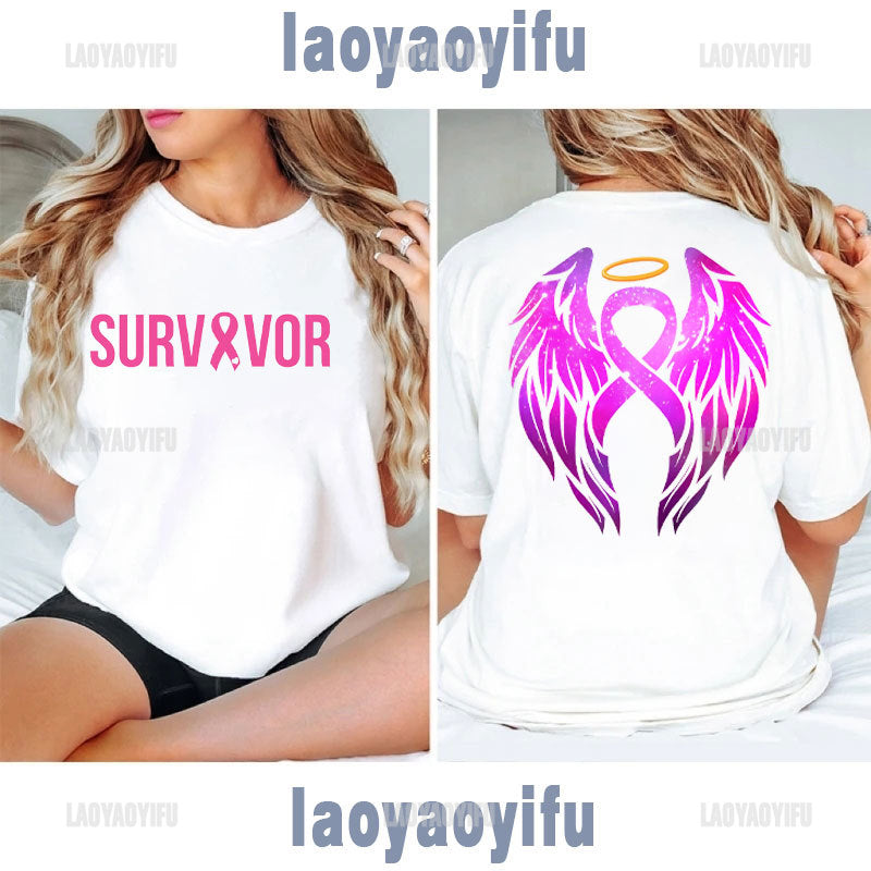 Pink Ribbon Woman Tshirt  Breast Cancer Awareness Go Pink for October Inspirational Quote FIGHT Survivor Gifts Graphic T Shirts