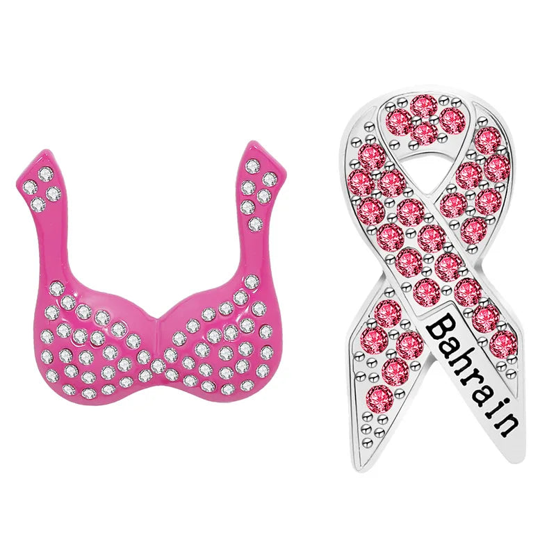 Breast Cancer Awareness Jewelry Pink Ribbon Rhinestone Brooches Women's Metal Badge Pins Fundraisers Events Gift