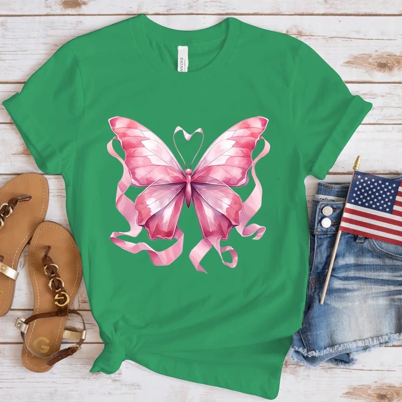 the BUTTERFLY RIBBON - Breast Cancer Awareness Butterfly Print T-Shirts