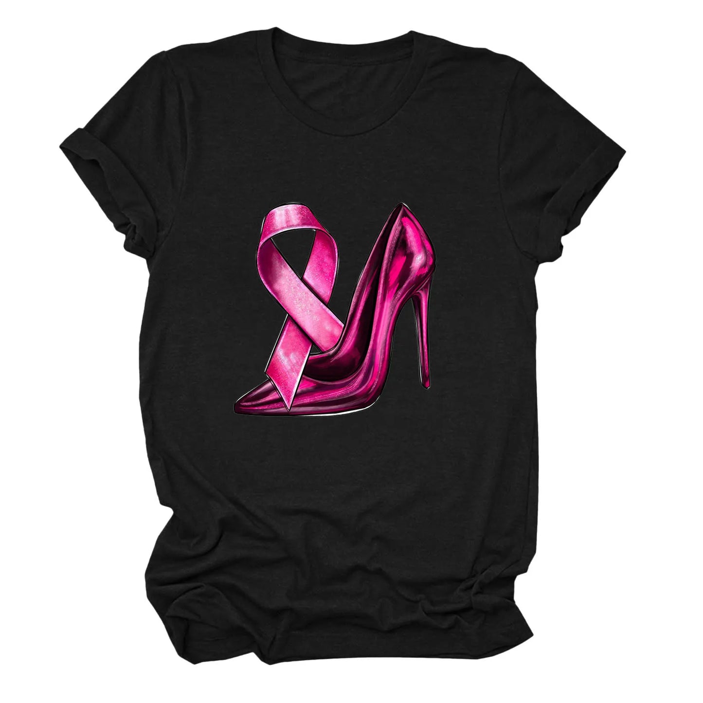 the STILETTO - Breast Cancer Graphic T-Shirts for Women Breast Cancer Awareness Tees
