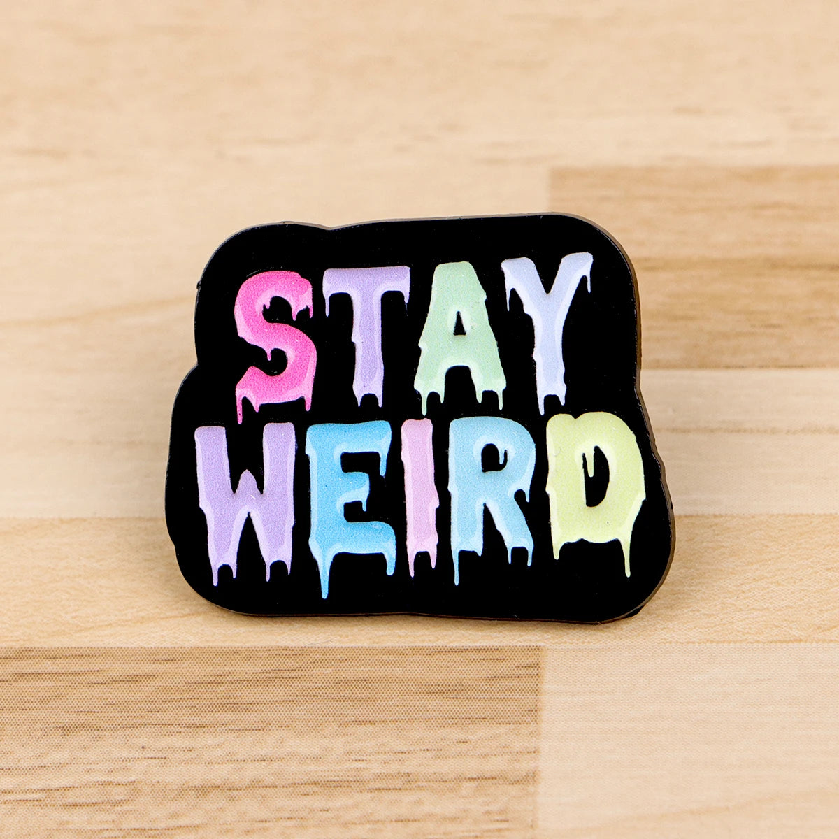 the STAY WEIRD - Phrase 'STAY WEIRD' Enamel Pin, Funny Quotes Brooch Lapel Pin Badge, Clothing Accessories Fashion Jewelry Gifts