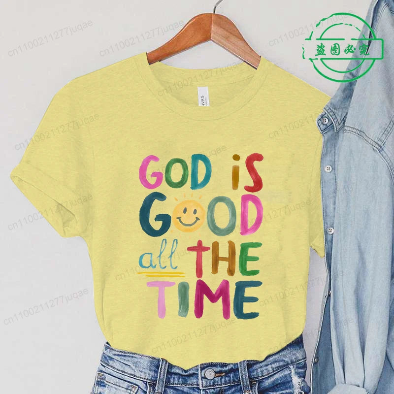 the GOD IS GOOD - God Is Good All the Time Print T-Shirts, Women Summer T Shirt Bible Verse Funny Tops Tee, Christian Jesus Female Casual Clothing