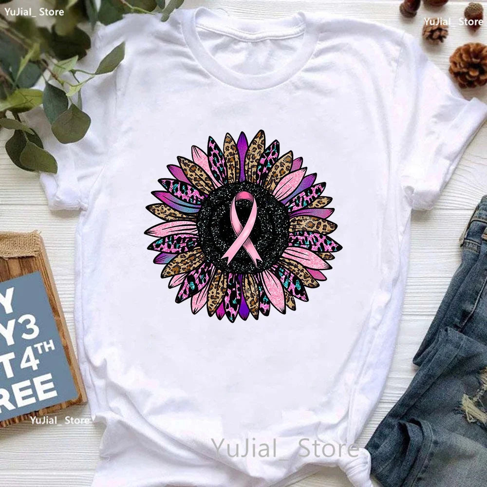 Breast Cancer Awareness Print T Shirt Women Pink High Shoes Tshirt Femme Summer Short Sleeve T-Shirt Female Dropshipping
