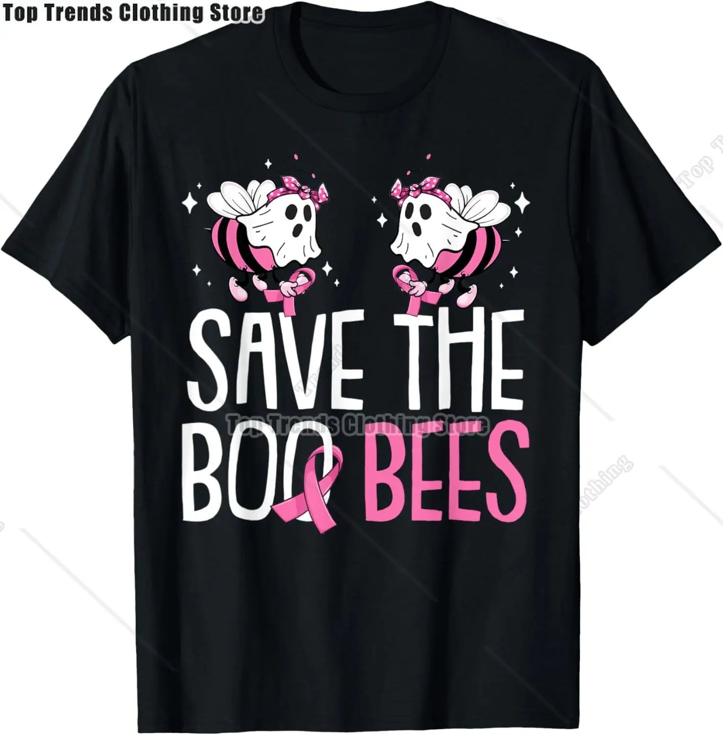 In October We Wear Pink Ghost Witch Breast Cancer Awareness T-Shirt Cosplay Clothes Streetwear Tee Shirt Plus Size Tops