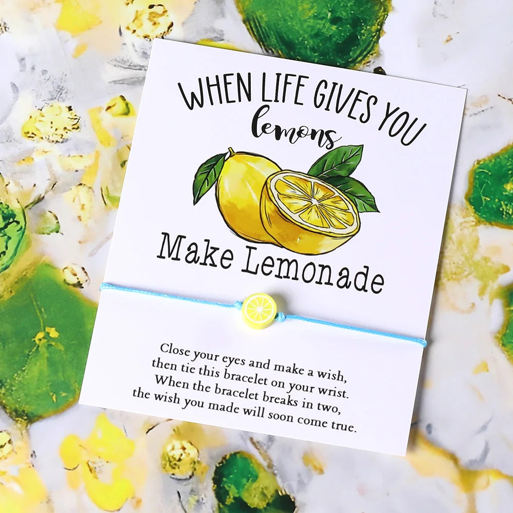 the LEMON WISH - Lemon Wish Bracelet, Bohemian Lemon Slice Fruit Charm Beaded Bracelet for Women, Friendship Jewelry Motivational Gift