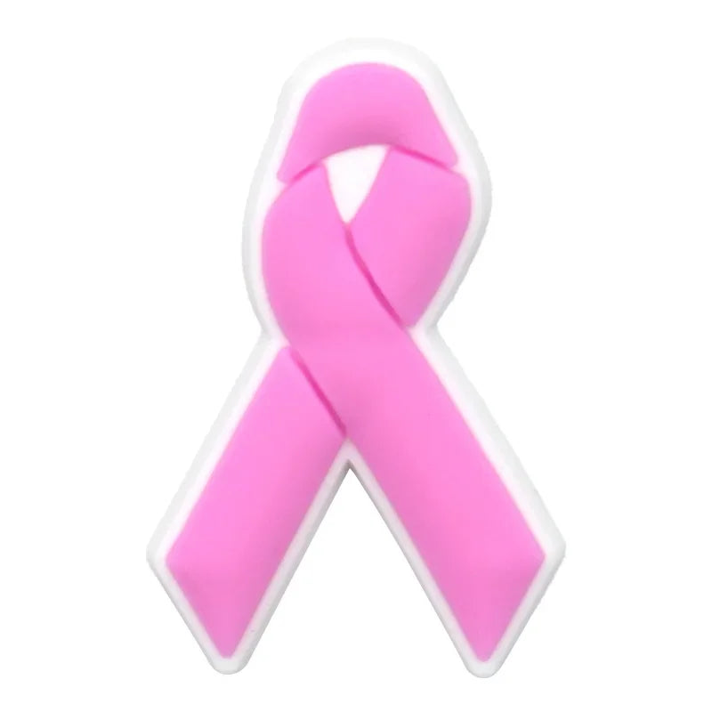 1/16pcs Cancer Ribbon Shoe Decorations Breast Cancer Ribbon Shoe Decorations Care for Women's Health Pins Clog Jeans for Women