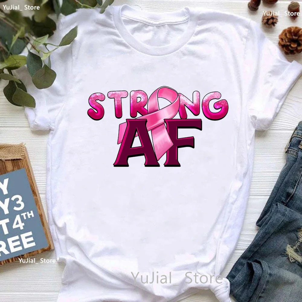 Breast Cancer Awareness Print T Shirt Women Pink High Shoes Tshirt Femme Summer Short Sleeve T-Shirt Female Dropshipping