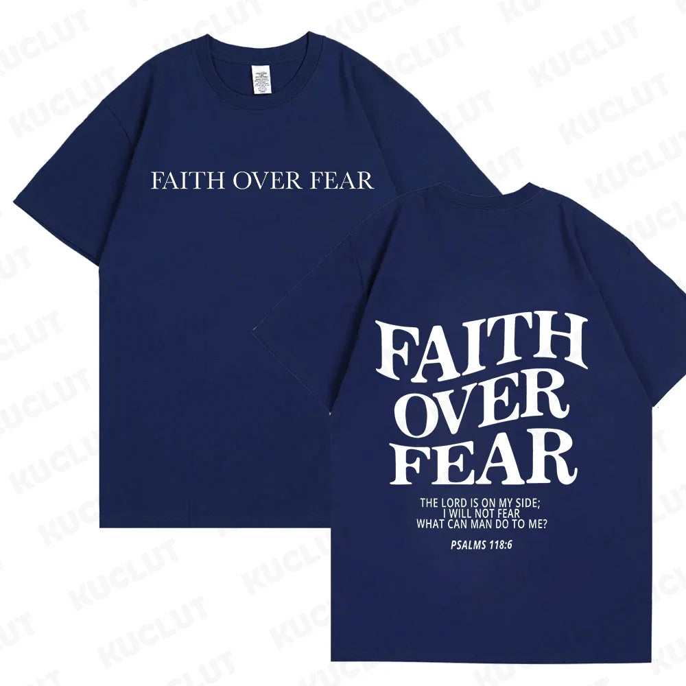 the FAITH OVER FEAR - Christian Women T-Shirts, Christian Clothes, Jesus Fashion Trendy T-Shirts Bible Verse Sportwear Aesthetic Clothes