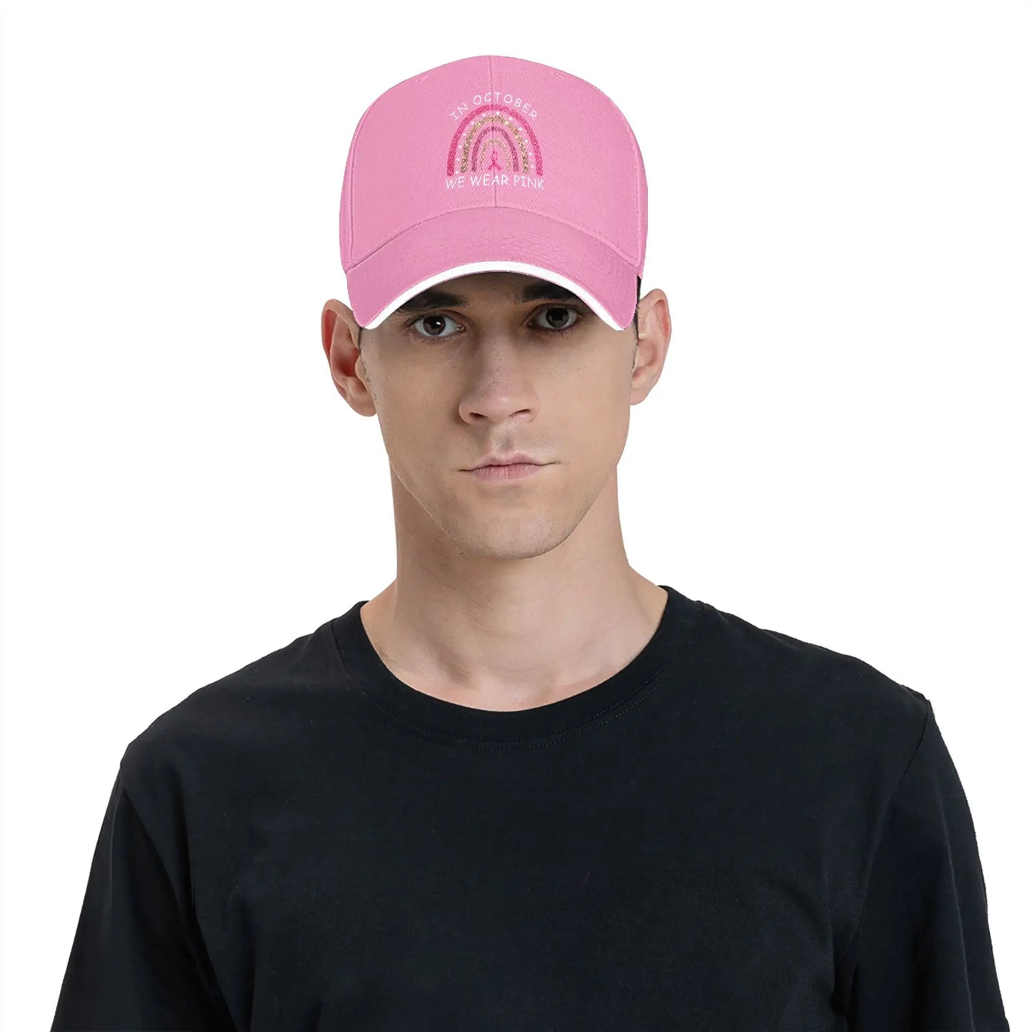 October We Wear Pink Rainbow Breast Cancer Awareness Ribbon Sandwich Cap Baseball Cap  Hat Adjustable Snapback Caps Hat Caps