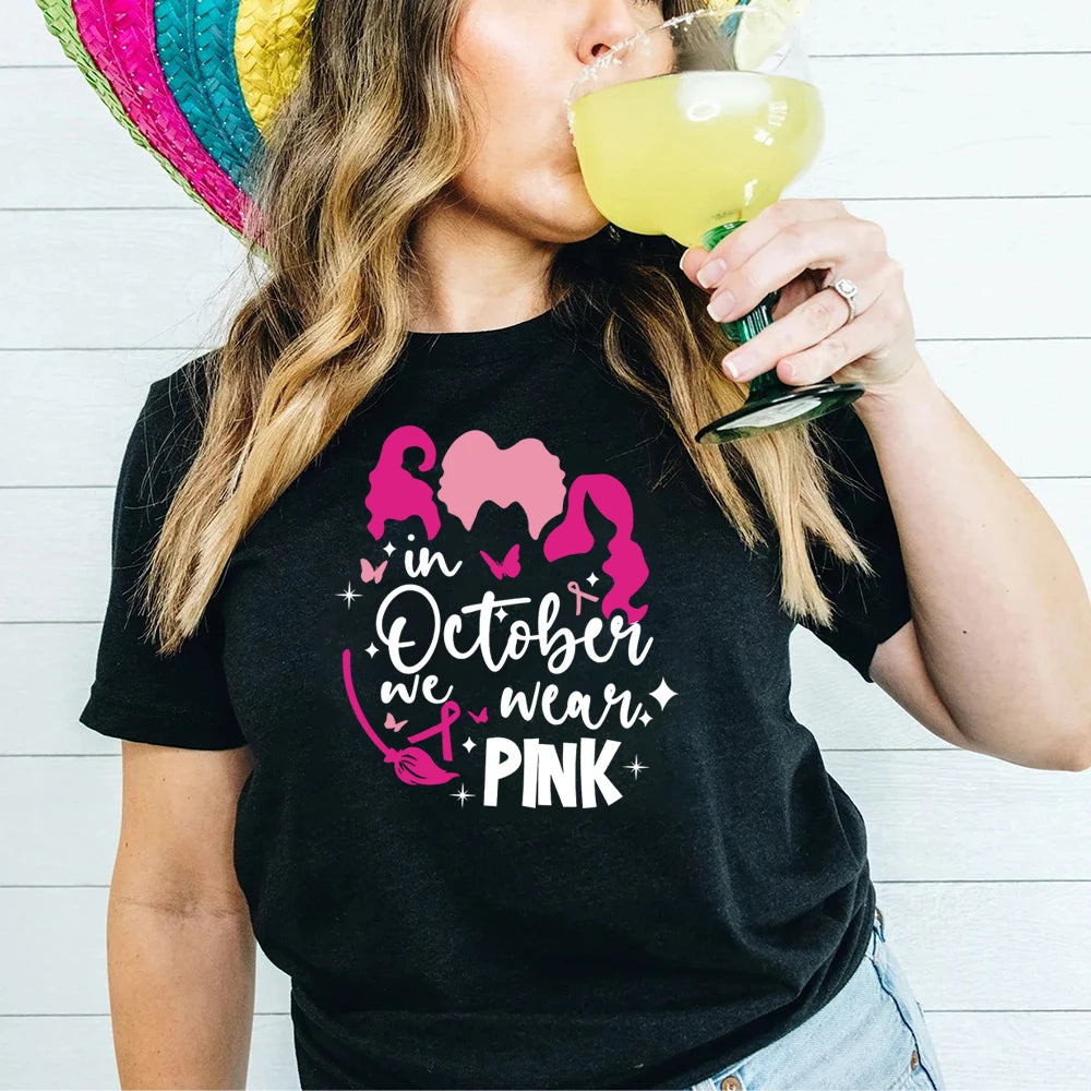 the HOCUS POCUS PINK OCTOBER - In October We Wear Pink T-Shirt Breast Cancer Awareness Sanderson Sister Pink October Breast Cancer Tops