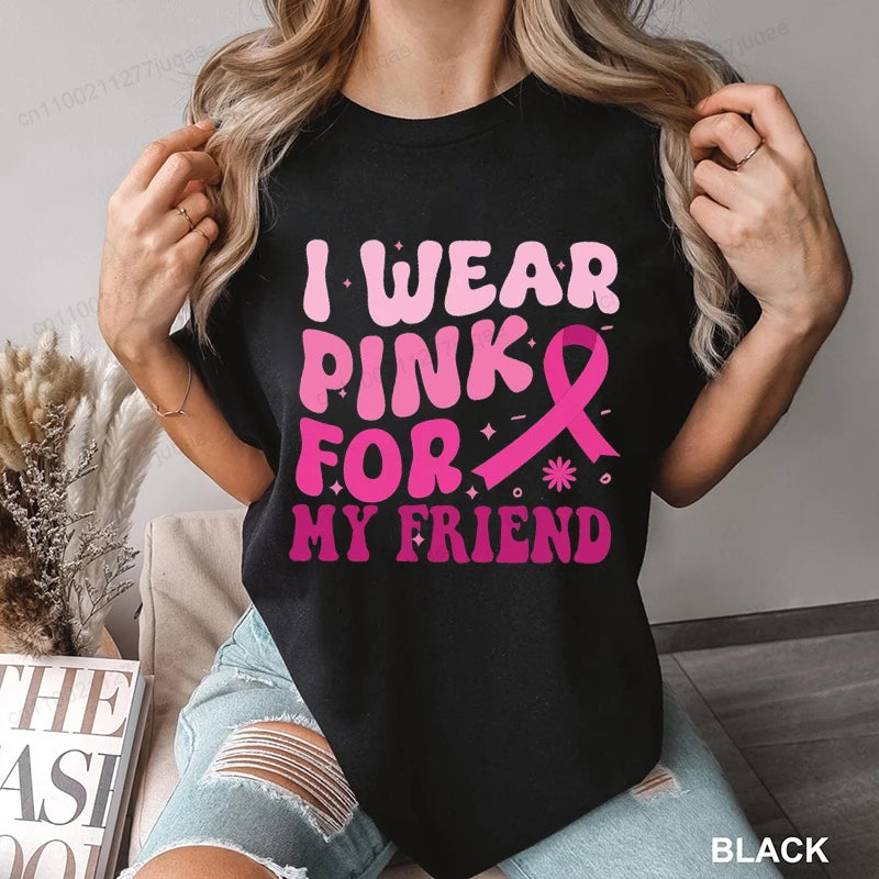 Breast Cancer Awareness Shirt for Women Pink Ribbon Support Tee Shirts Funny Casual T-Shirt Oversized TShirts Clothing Tops Tees