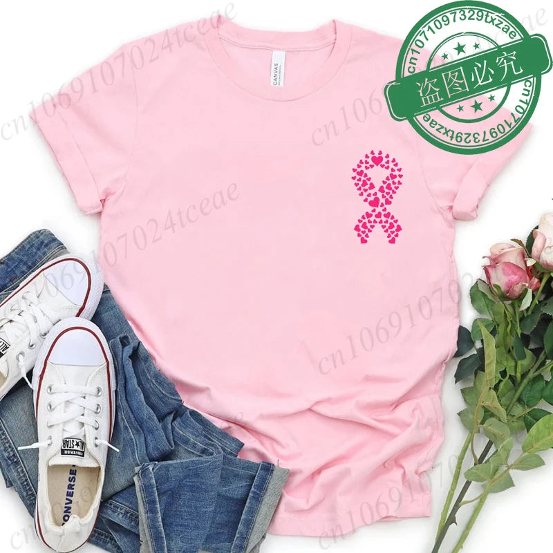 Breast Cancer Awareness Printed Women T-shirt Short Sleeve Pink Clothes Tops Breast Cancer Survivor Tee Shirt Clothing for Woman