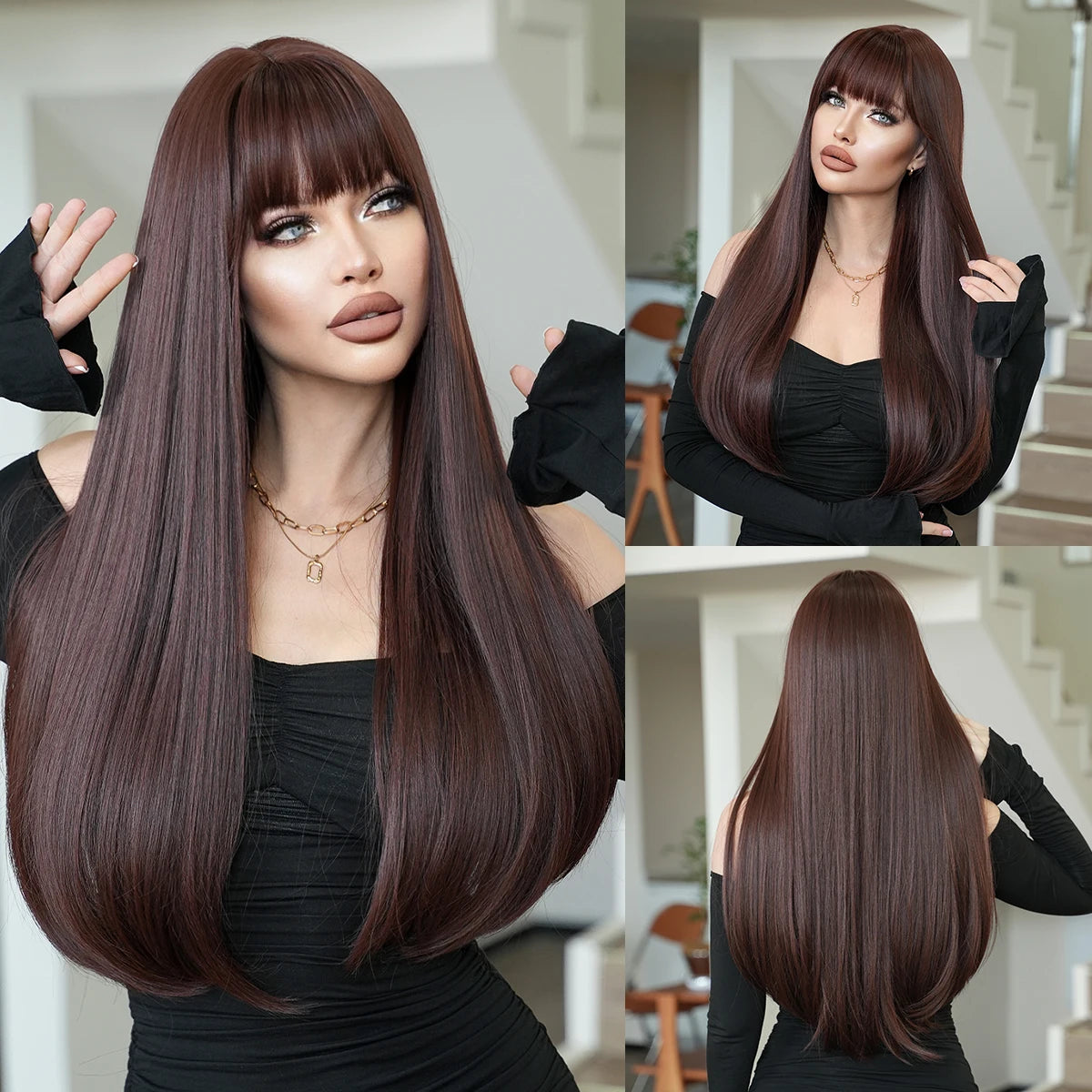 the GODDESS - Long Wavy Grey Purple Wig for Women, Cosplay Daily Party Overhead Dyeing Wavy Synthetic Heat-Resistant Wigs