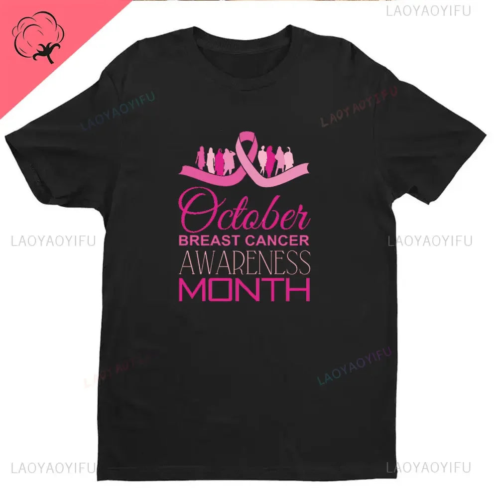 Ribbon Print Breast Cancer Awareness Shirts Cancer Survivor Shirt Pink Ribbon Shirt Breast Cancer Awareness Gift Tees Cotton Tee