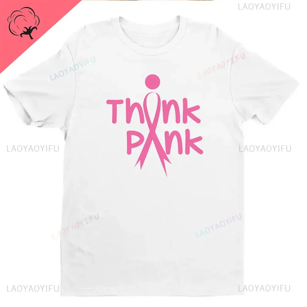 Ribbon Print Breast Cancer Awareness Shirts Cancer Survivor Shirt Pink Ribbon Shirt Breast Cancer Awareness Gift Tees Cotton Tee