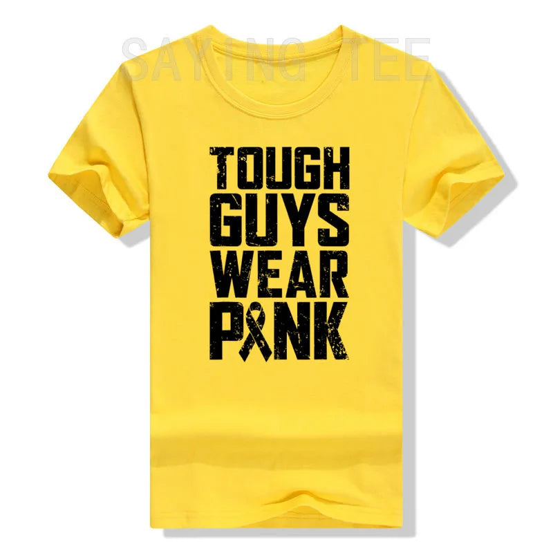 Tough Guys Wear Pink Breast Cancer Awareness Men Boys Gifts T-Shirt Letters Printed Saying Tee Graphic Outfits Short Sleeve Tops