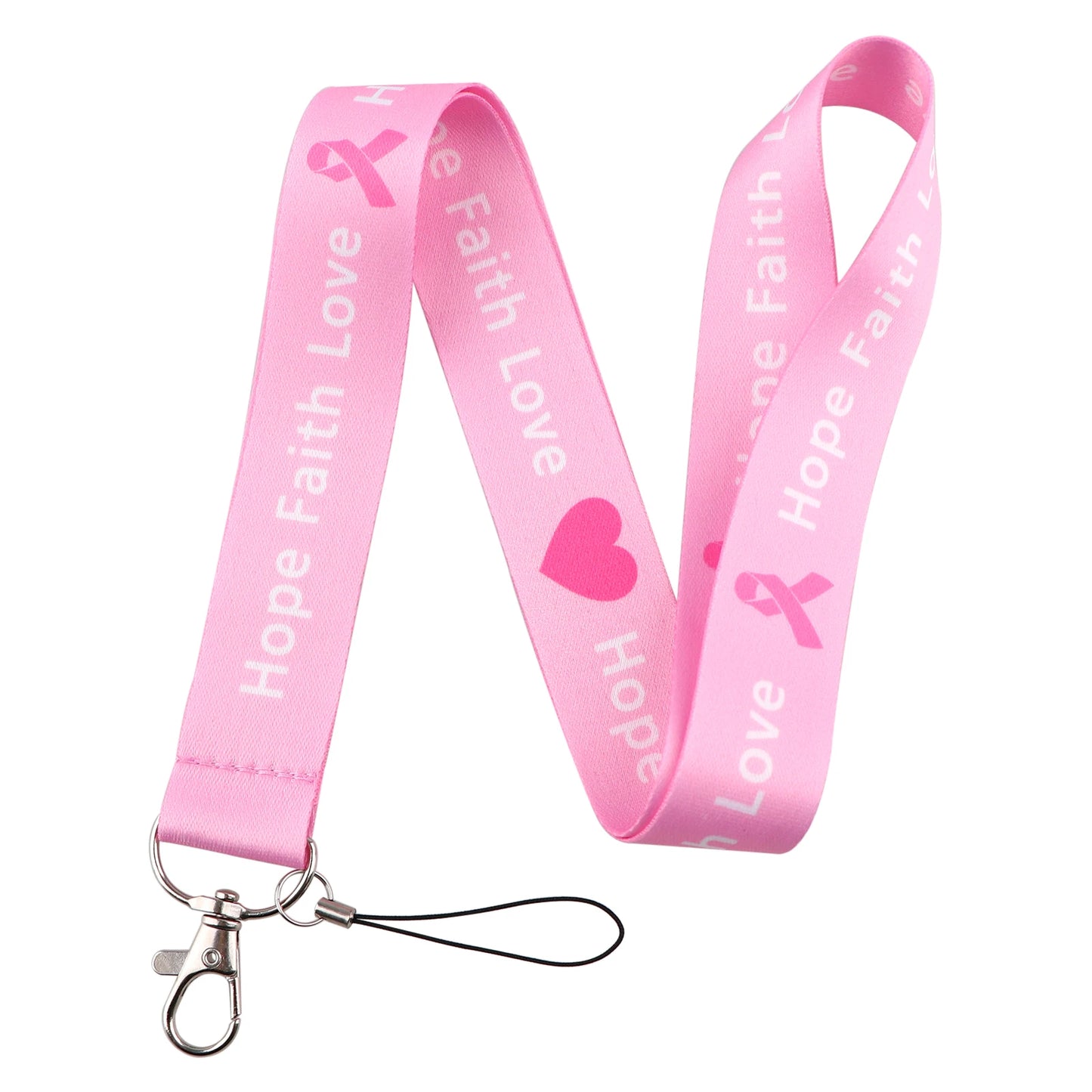 the LANYARD - Breast Cancer Awareness Symbols Card Holder Hope Faith Love Neck Strap Lanyards Keychain ID Credit Card Cover Hang Rope Lanyard