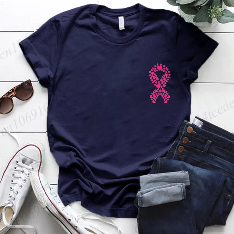 Breast Cancer Awareness Printed Women T-shirt Short Sleeve Pink Clothes Tops Breast Cancer Survivor Tee Shirt Clothing for Woman