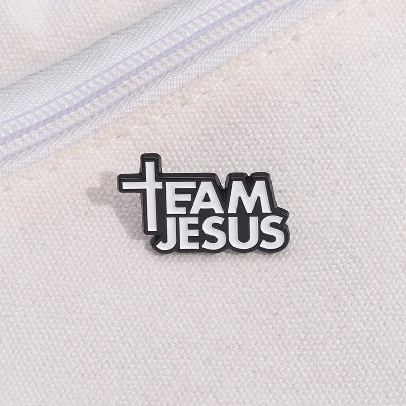 the TEAM JESUS - Jesus Team Cross Enamel Pin, Christianity Metal Brooches Decorative Lapel Badge, Jewelry Accessories
