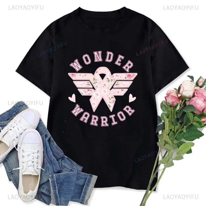 Funny in October We Wear Pink Graphic T Shirts Coquette Pink Breast Cancer Awareness Women T-shirt Wonder Warrior Fighter Tees