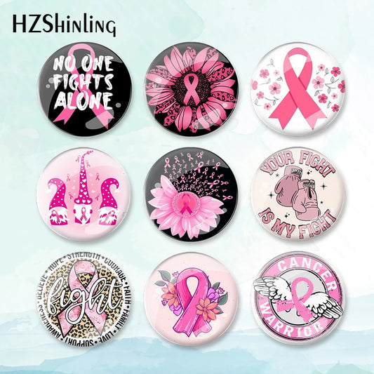 2023 New Breast Cancer Awareness Badge Brooch Pink Ribbon Pin Backpack Decoration Pins Round Jewelry Women Gift