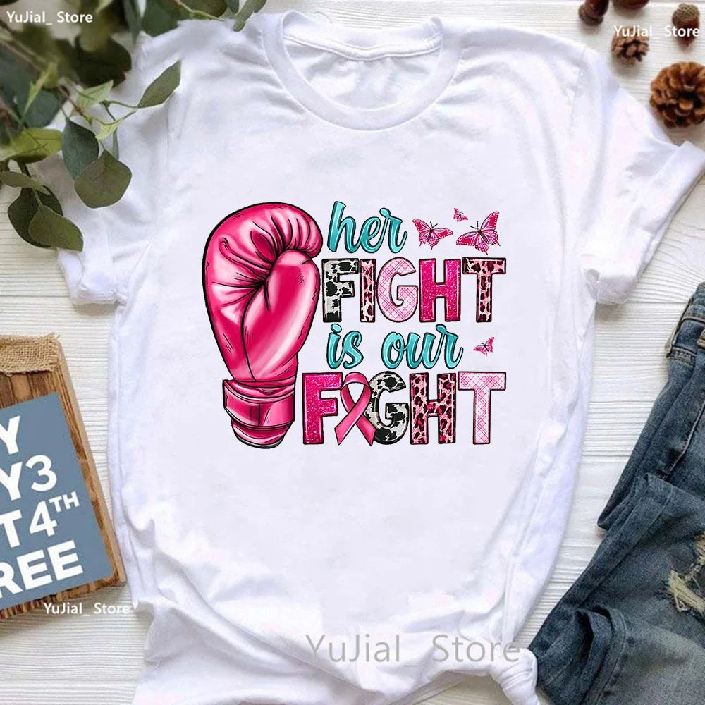 Breast Cancer Awareness Print T Shirt Women Pink High Shoes Tshirt Femme Summer Short Sleeve T-Shirt Female Dropshipping
