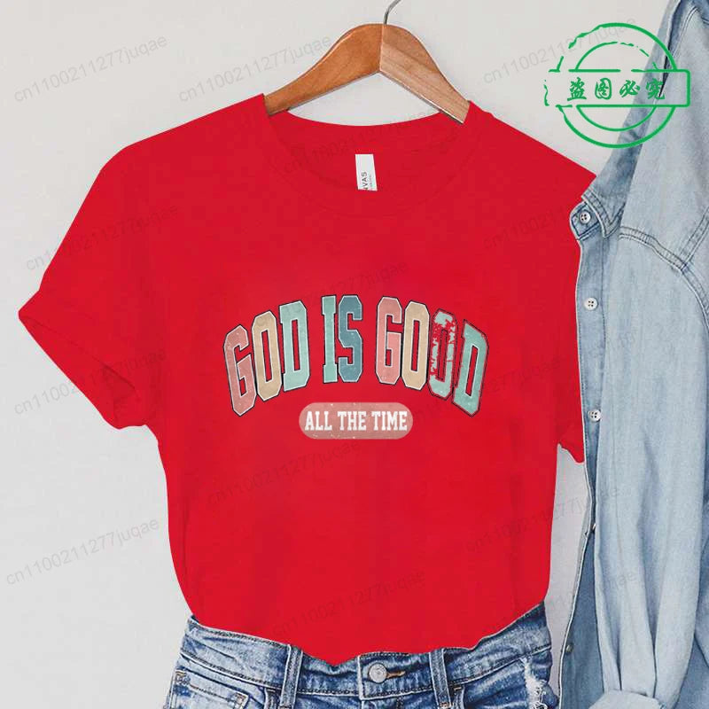 the GOD IS GOOD - God Is Good All the Time Print T-Shirts, Women Summer T Shirt Bible Verse Funny Tops Tee, Christian Jesus Female Casual Clothing