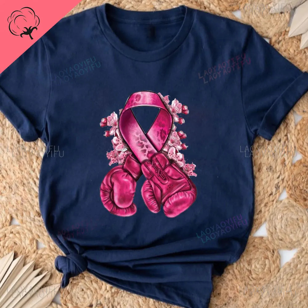 Caring for Women Breast Cancer T-shirt October Pink Ribbon Breast Cancer Awareness Themed Printed Tee Gift for Moms Daughters
