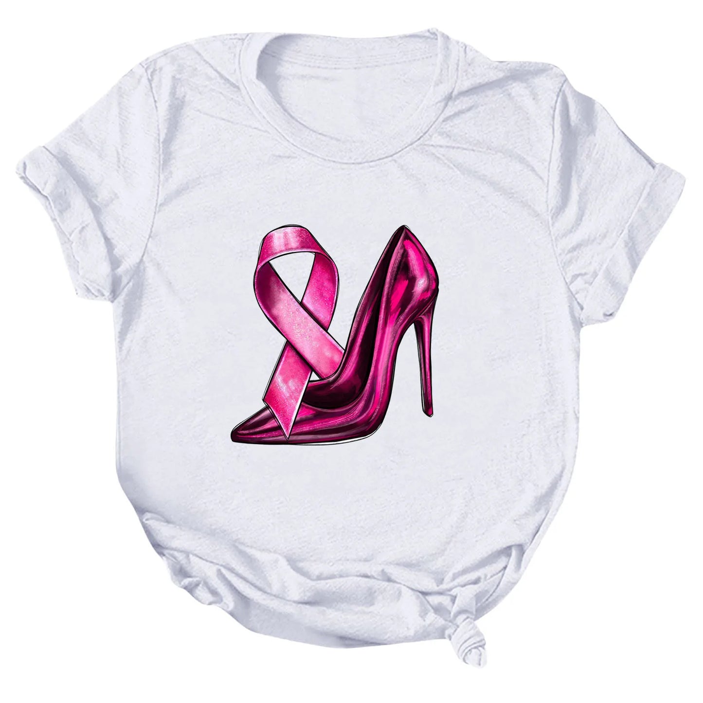 the STILETTO - Breast Cancer Graphic T-Shirts for Women Breast Cancer Awareness Tees