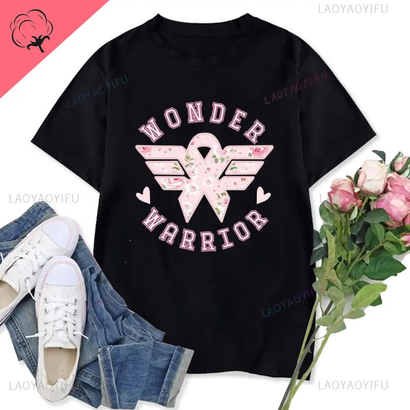 Funny in October We Wear Pink Graphic T Shirts Coquette Pink Breast Cancer Awareness Women T-shirt Wonder Warrior Fighter Tees