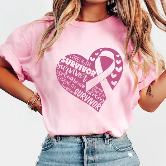 Breast Cancer Awareness Love Printed Women's Summer T-shirt Top Short Sleeved Round Neck Casual Women's Tshirt Clothing