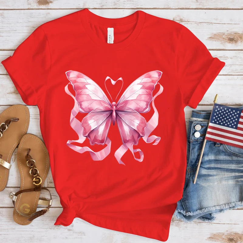 the BUTTERFLY RIBBON - Breast Cancer Awareness Butterfly Print T-Shirts