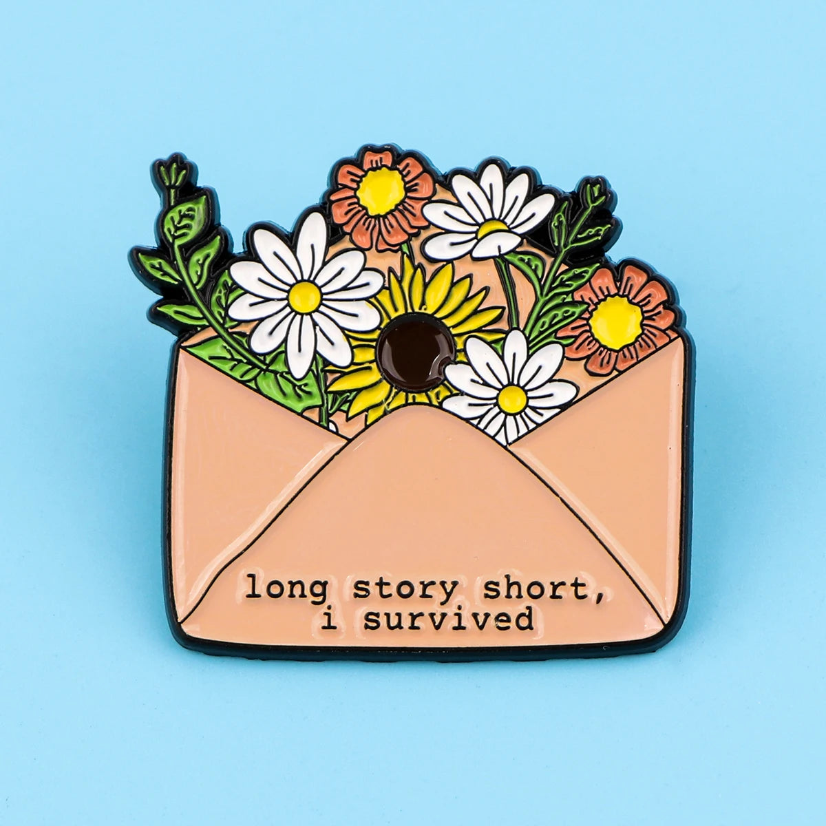 the LONG STORY - Inspiration Enamel Pin, Flowers Envelope Brooch Pin, Lapel Pins Badge Clothing Accessories Gift