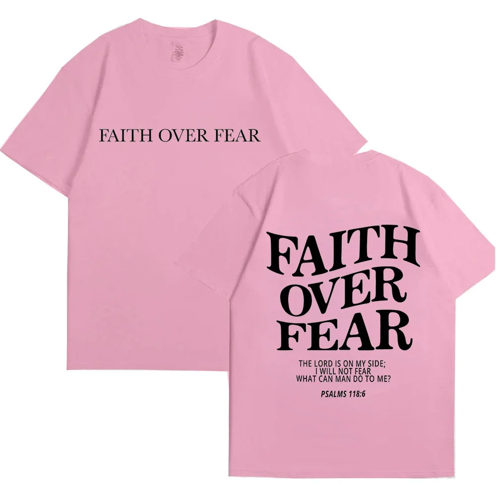 the FAITH OVER FEAR - Christian Women T-Shirts, Christian Clothes, Jesus Fashion Trendy T-Shirts Bible Verse Sportwear Aesthetic Clothes
