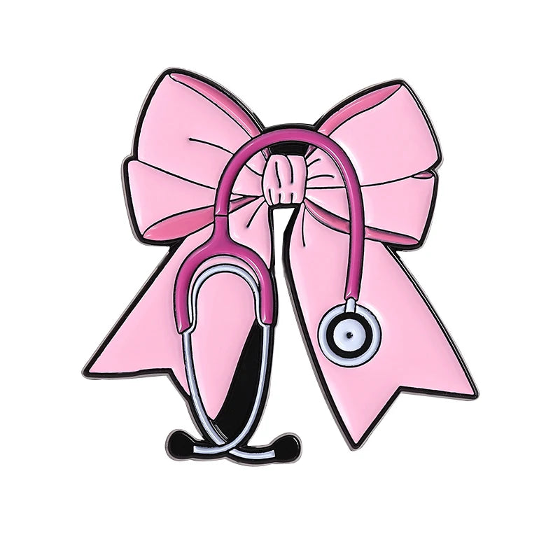 Pink Bow Stethoscope Enamel Pin Doctors Nurses Medical Series Brooches Lapel Backpack Badge Jewelry Accessories For Friends