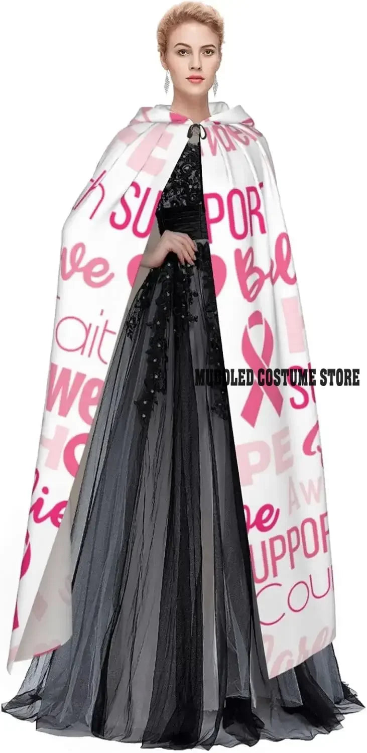 the PINK CAPE - Breast Cancer Pink Ribbons Awareness, Unisex Adults Hooded Cosplay Costume Robe Cloak
