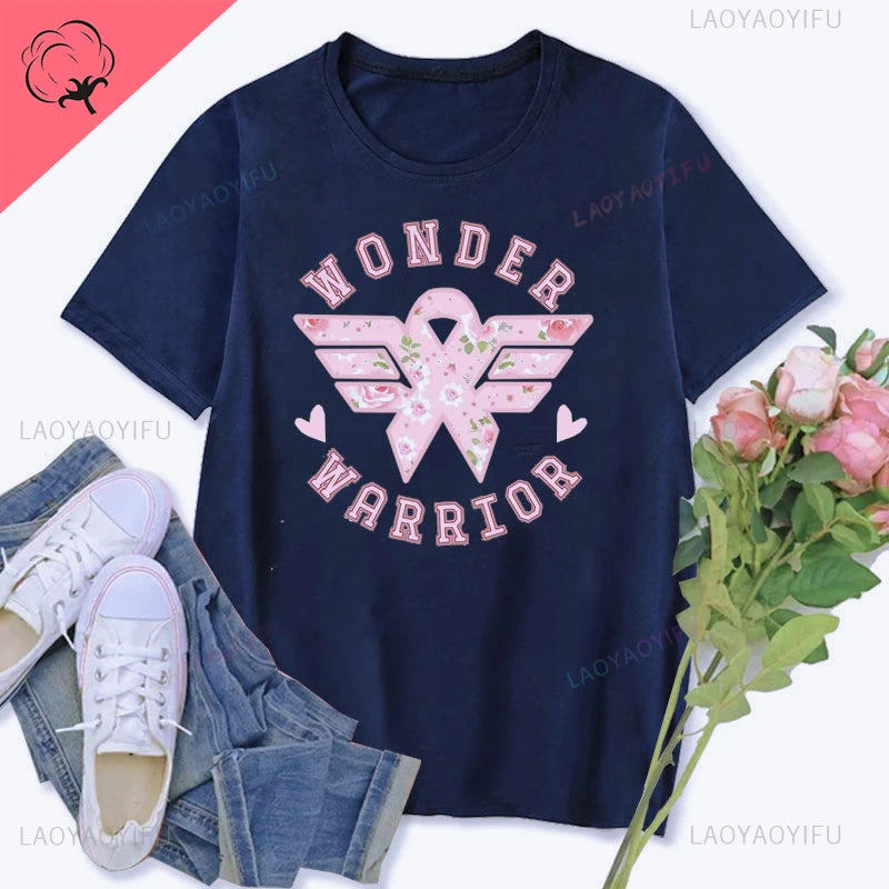 Funny in October We Wear Pink Graphic T Shirts Coquette Pink Breast Cancer Awareness Women T-shirt Wonder Warrior Fighter Tees