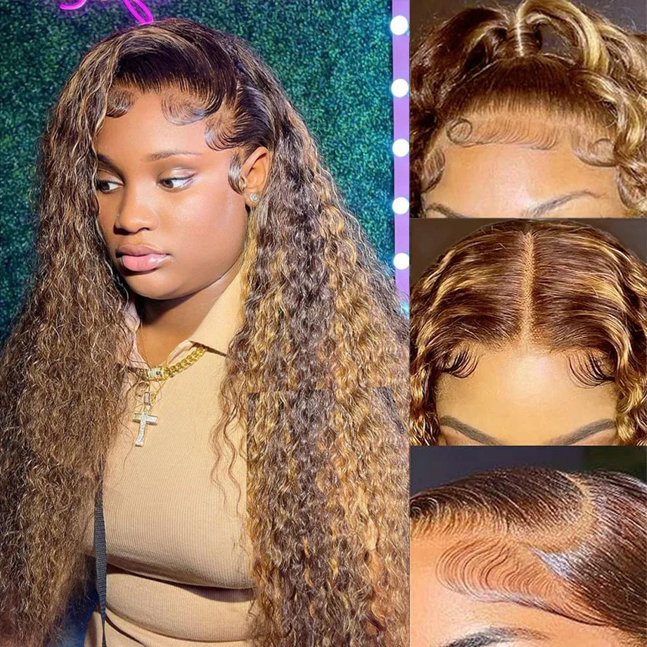 the BEYONCE - Highlight Wig Human Hair Ombre HD Lace Wig, 13x6 Human Hair Deep Wave Frontal Wig, Brazilian 13x4 Water Wave Curly Wigs For Women
