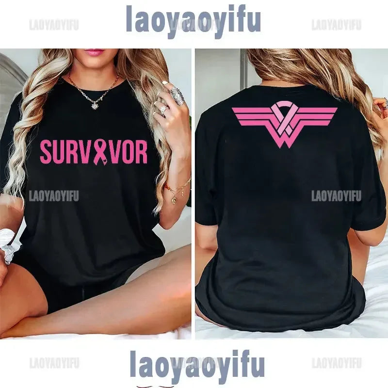 Pink Ribbon Woman Tshirt  Breast Cancer Awareness Go Pink for October Inspirational Quote FIGHT Survivor Gifts Graphic T Shirts