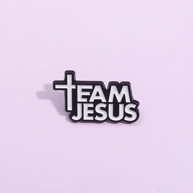 the TEAM JESUS - Jesus Team Cross Enamel Pin, Christianity Metal Brooches Decorative Lapel Badge, Jewelry Accessories